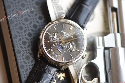 Patek Philippe Complications 5327 40mm Cal.240 Q Movement Grey Face Black Band Watch